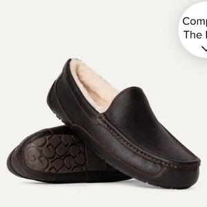 UGG Men's Dark Brown Leather Ascot Slippers, Size 9 NWOT
